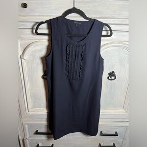 Theory Navy‎ Wool Fidelia Ruffle Sleeveless Shift Dress Classic Quiet Luxury